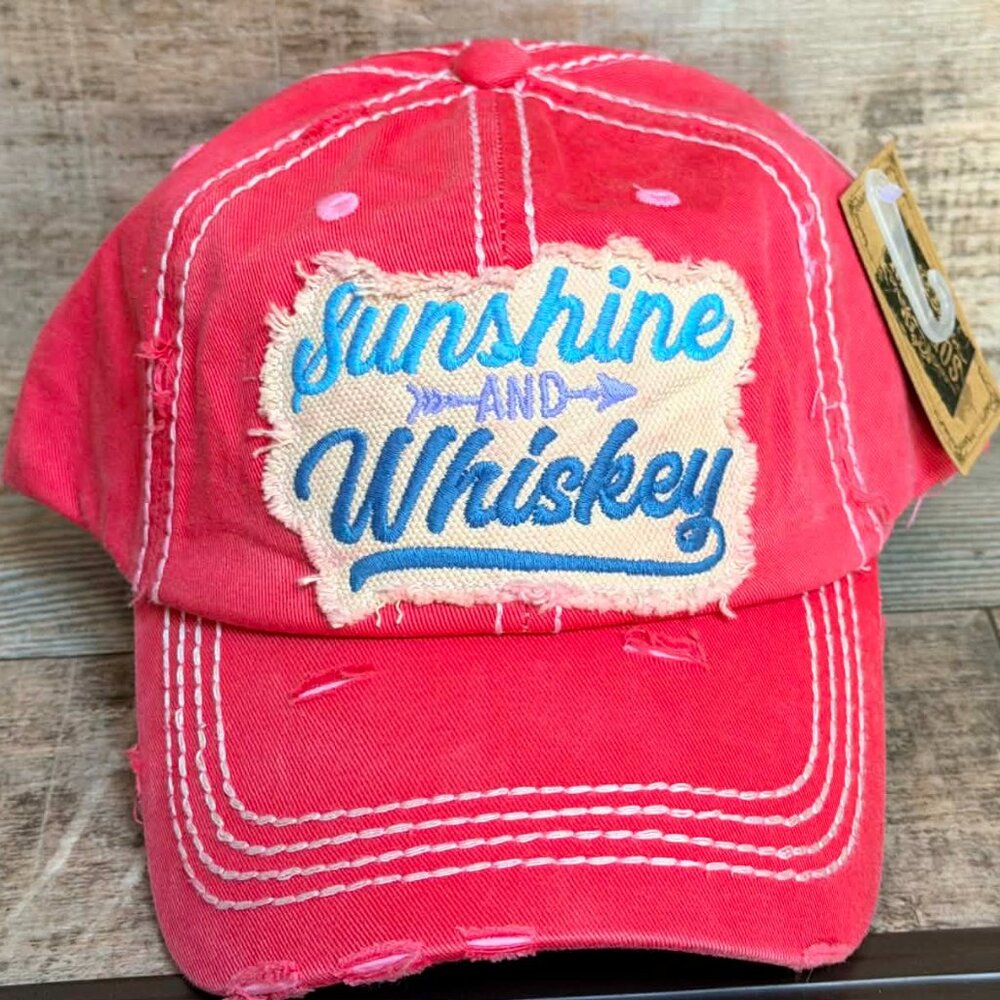 NWT KBETHOS Distressed Pink Sunshine and Whiskey Baseball Cap adjustable closure